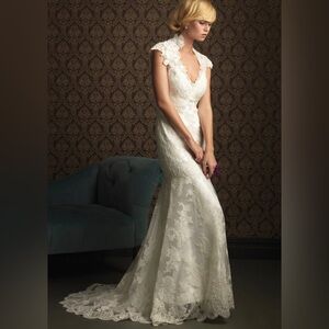 Allure Bridal white lace with accent beaded detail wedding dress size 10